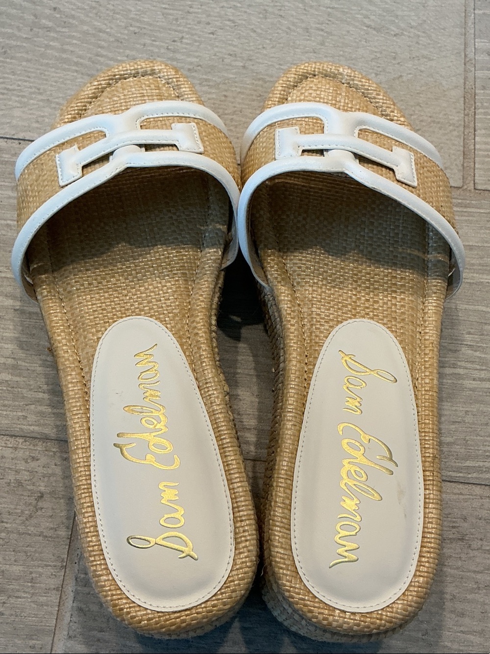 Sam Edelman Pauleena Tan and White Raffia Espadrilles Slide Mules Women’s Sz 9M - Picture 3 of 7